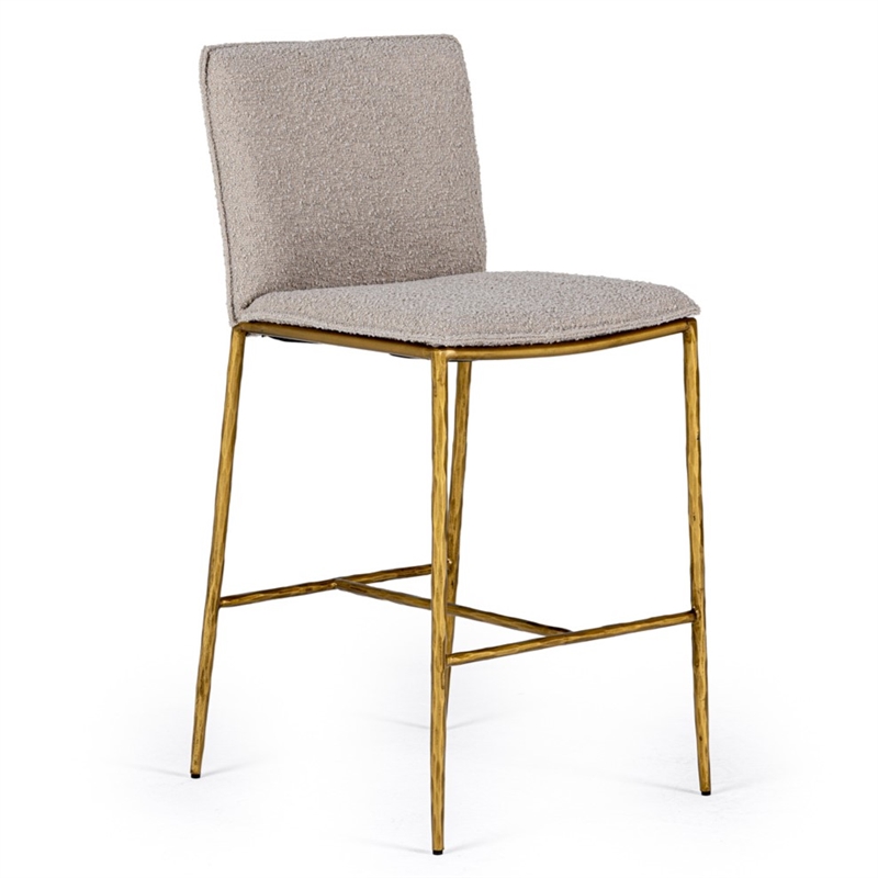 Pemberly Row Modern Beige Fabric Counter Chair with Brass-Plated Legs