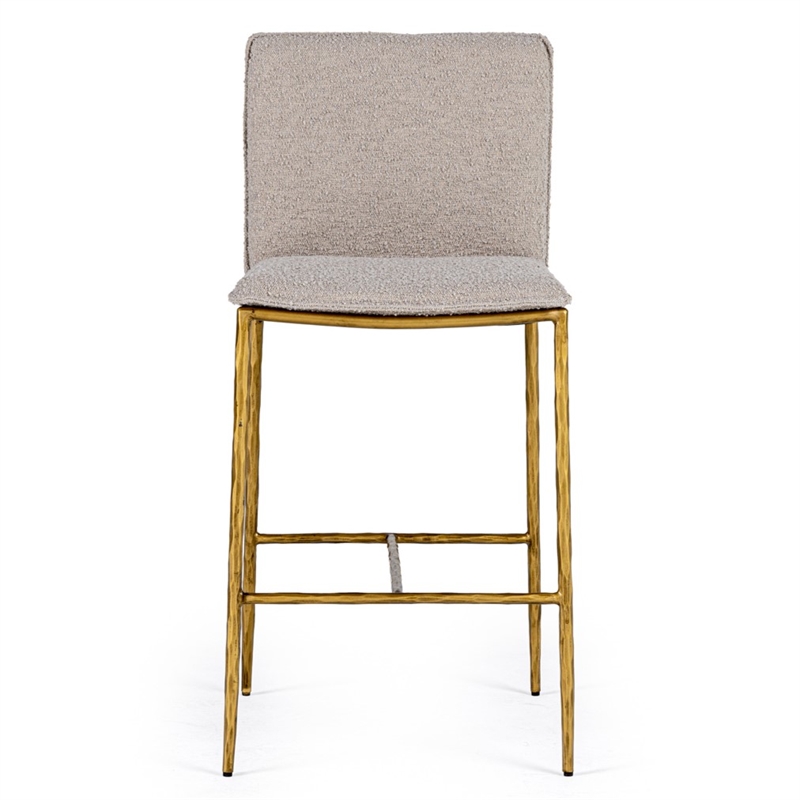 Pemberly Row Modern Beige Fabric Counter Chair with Brass-Plated Legs