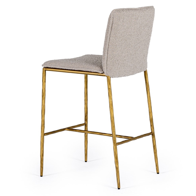 Pemberly Row Modern Beige Fabric Counter Chair with Brass-Plated Legs
