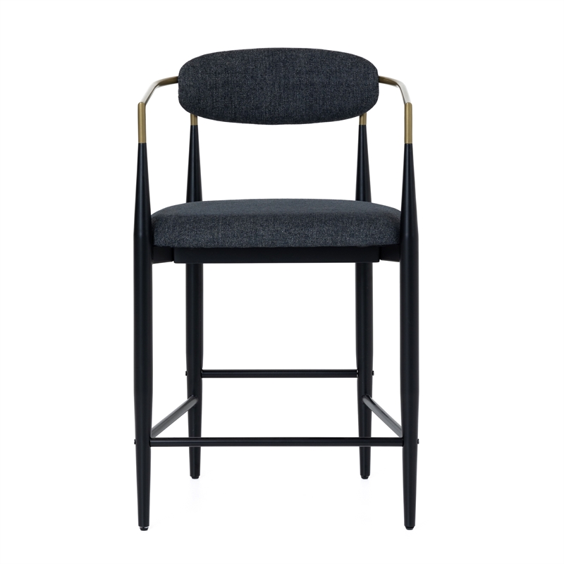 Pemberly Row Mid-Century Modern Dark Grey Counter Chair with Gold Arms