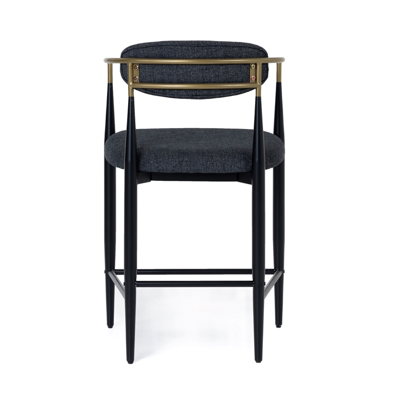 Pemberly Row Mid-Century Modern Dark Grey Counter Chair with Gold Arms