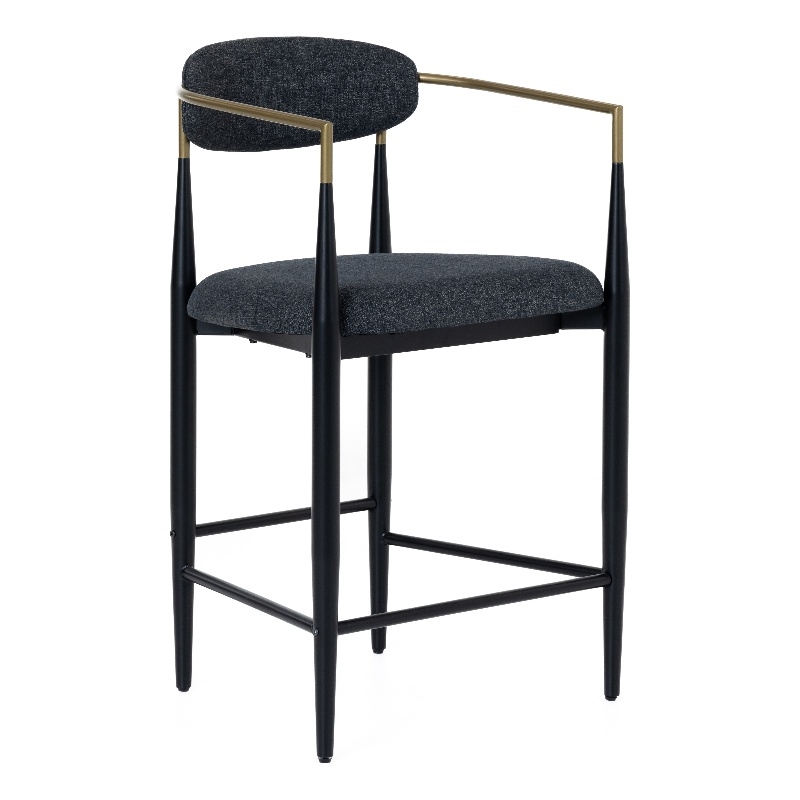 Pemberly Row Mid-Century Modern Dark Grey Counter Chair with Gold Arms