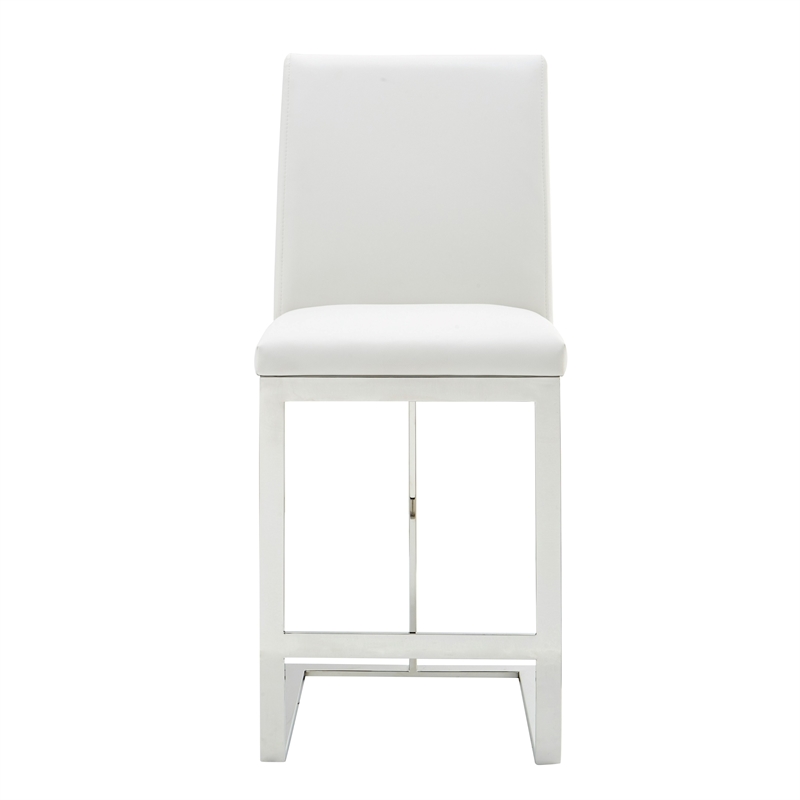 Pemberly Row Vegan Leather Counter Chair in White Stainless Steel Frame