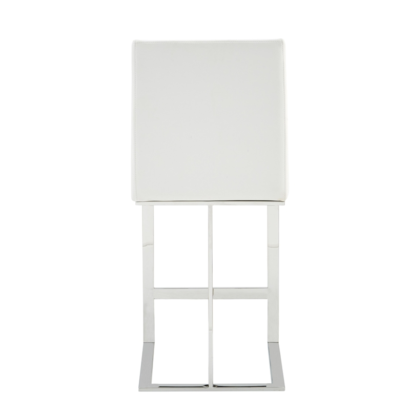 Pemberly Row Vegan Leather Counter Chair in White Stainless Steel Frame