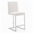 Pemberly Row Vegan Leather Counter Chair in White Stainless Steel Frame