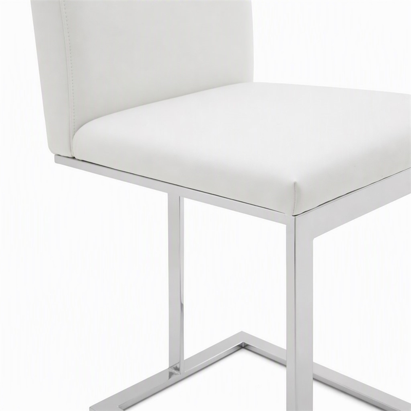 Pemberly Row Vegan Leather Counter Chair in White Stainless Steel Frame