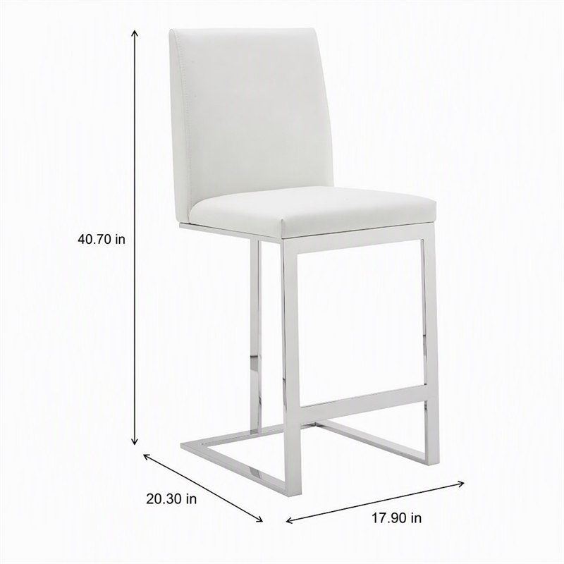 Pemberly Row Vegan Leather Counter Chair in White Stainless Steel Frame