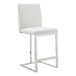Pemberly Row Vegan Leather Counter Chair in White Stainless Steel Frame