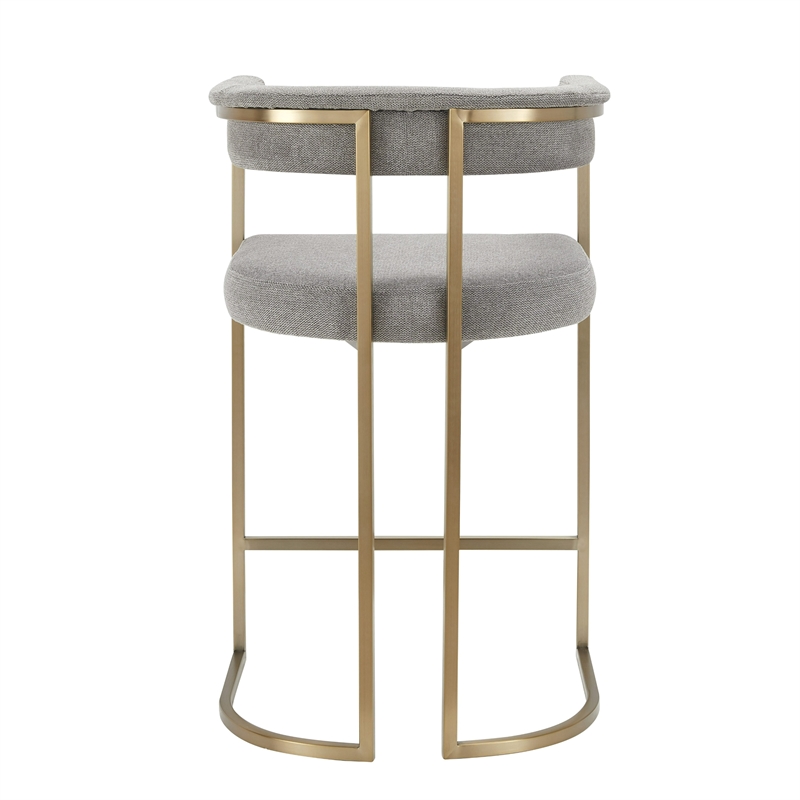 Pemberly Row Grey Fabric Counter Chair with Antique Brass Frame