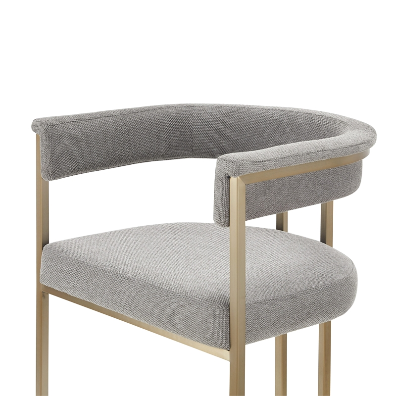 Pemberly Row Grey Fabric Counter Chair with Antique Brass Frame