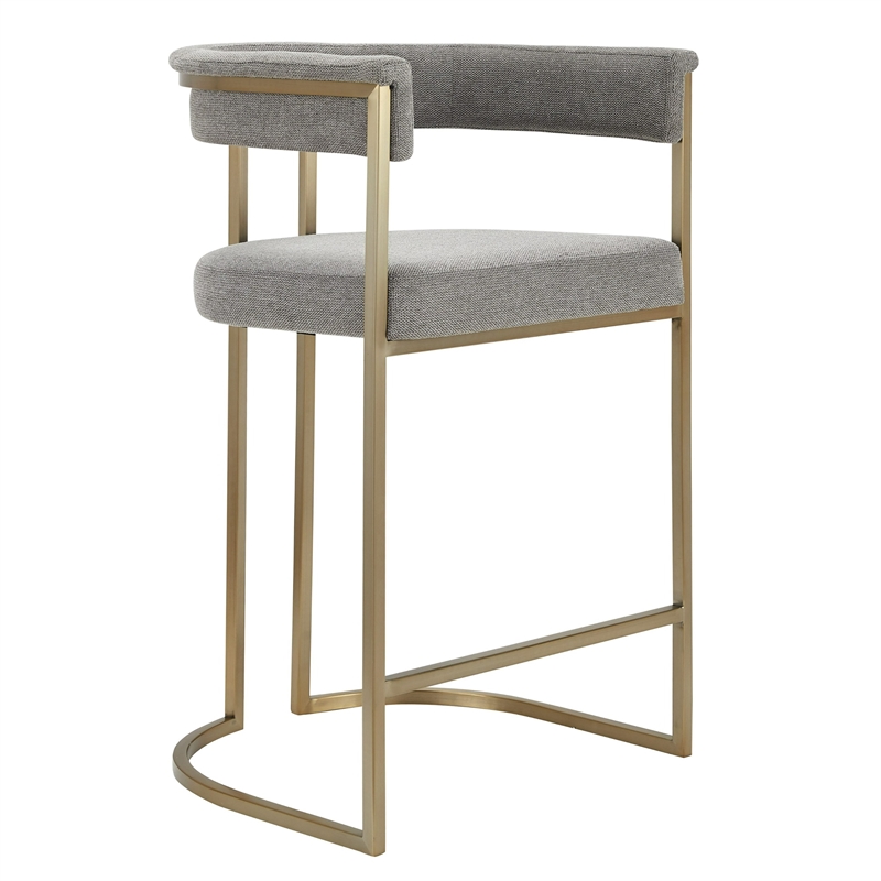 Pemberly Row Grey Fabric Counter Chair with Antique Brass Frame
