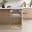 Pemberly Row Grey Fabric Counter Chair with Antique Brass Frame