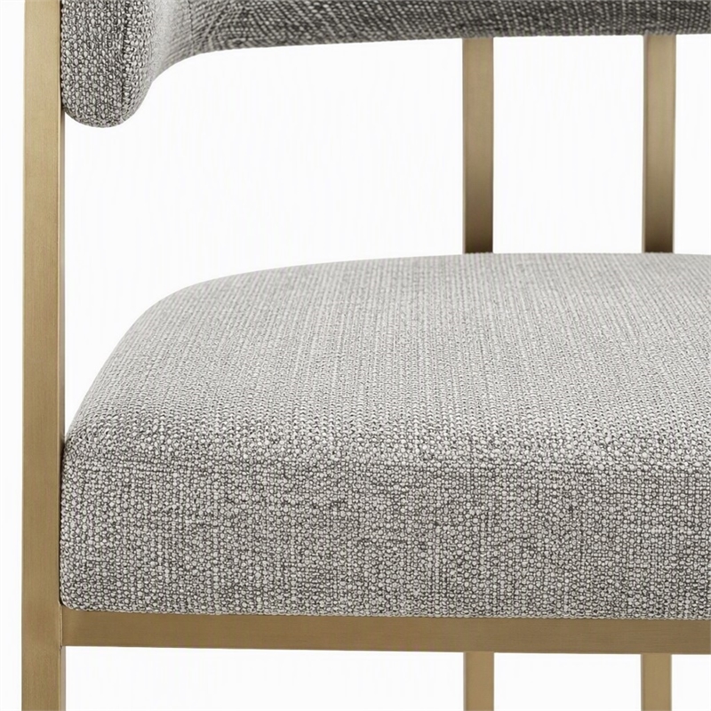 Pemberly Row Grey Fabric Counter Chair with Antique Brass Frame