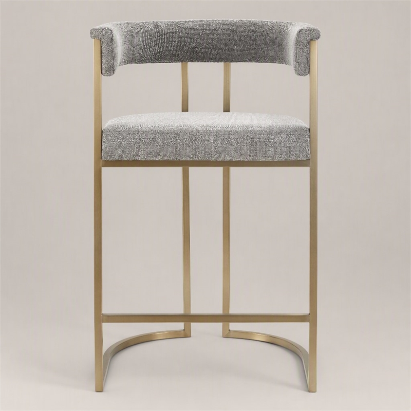 Pemberly Row Grey Fabric Counter Chair with Antique Brass Frame