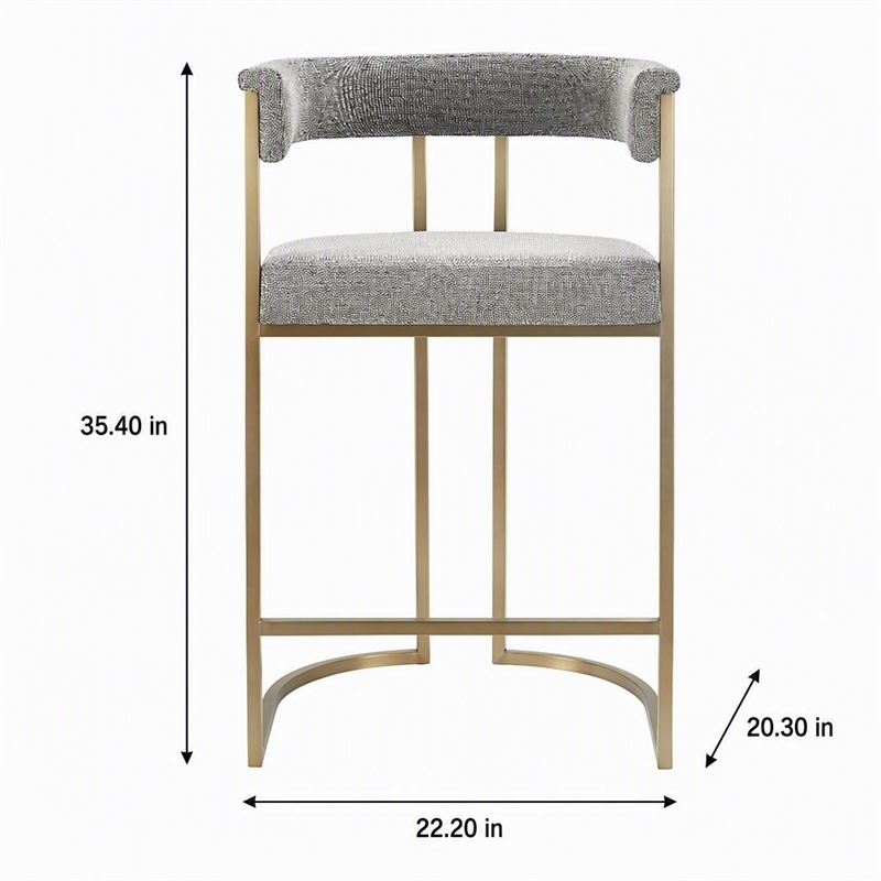 Pemberly Row Grey Fabric Counter Chair with Antique Brass Frame