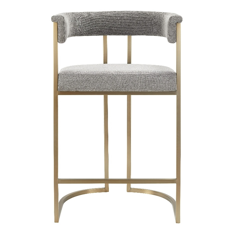 Pemberly Row Grey Fabric Counter Chair with Antique Brass Frame