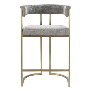 Pemberly Row Grey Fabric Counter Chair with Antique Brass Frame