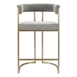 Pemberly Row Grey Fabric Counter Chair with Antique Brass Frame