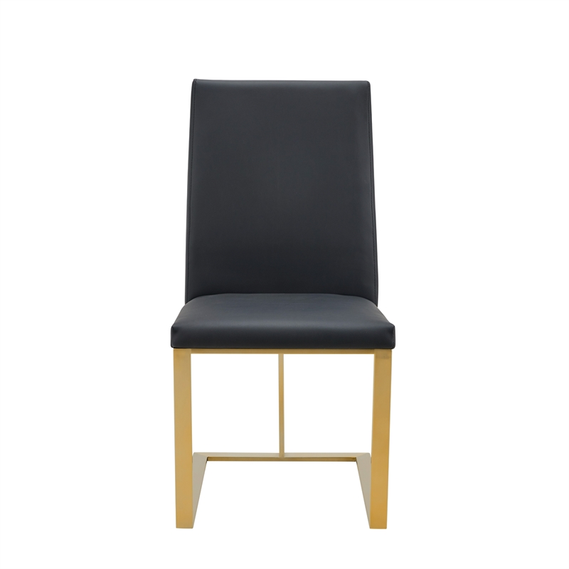 Pemberly Row Dark Grey Vegan Leather Dining Chair with Antique Brass Legs