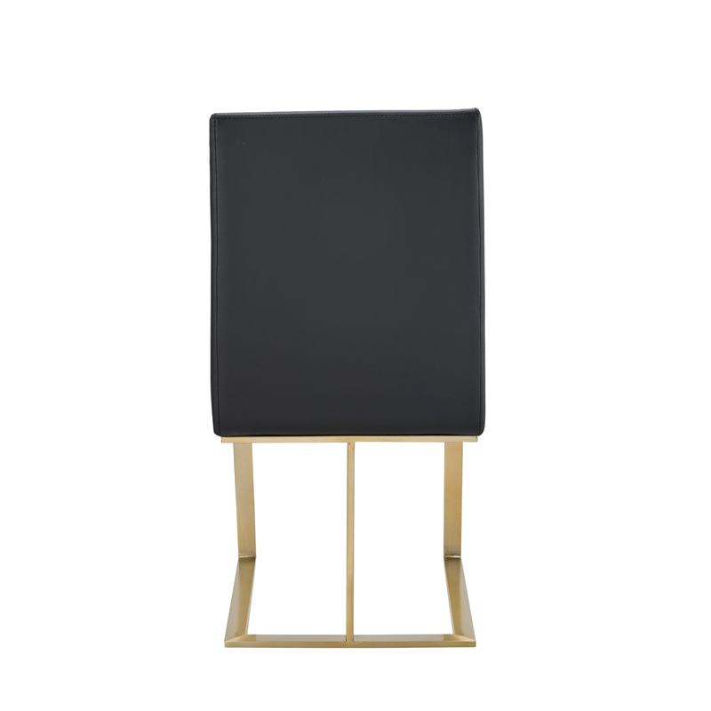 Pemberly Row Dark Grey Vegan Leather Dining Chair with Antique Brass Legs