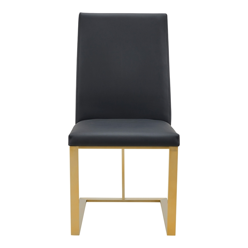 Pemberly Row Dark Grey Vegan Leather Dining Chair with Antique Brass Legs