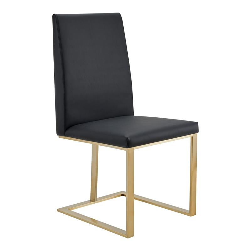 Pemberly Row Dark Grey Vegan Leather Dining Chair with Antique Brass Legs