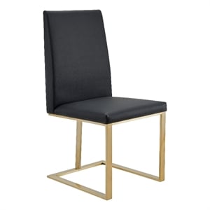 Pemberly Row Dark Grey Vegan Leather Dining Chair with Antique Brass Legs