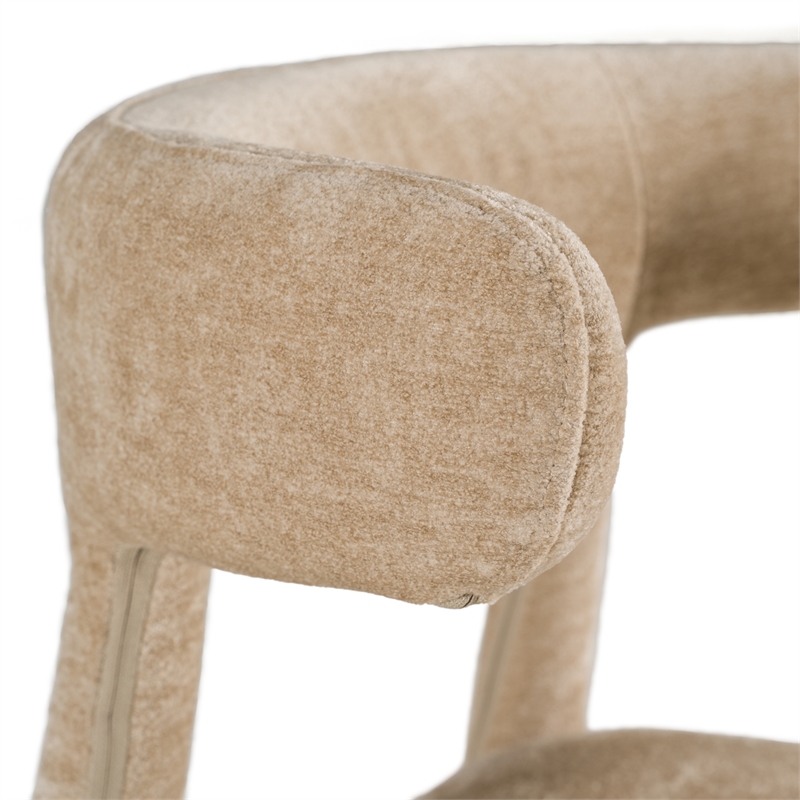 Pemberly Row Beige Velvet Dining Chair with Cast Iron Frame