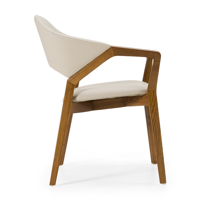 Pemberly Row Cream Vegan Leather Wingback Dining Chair with Walnut Legs