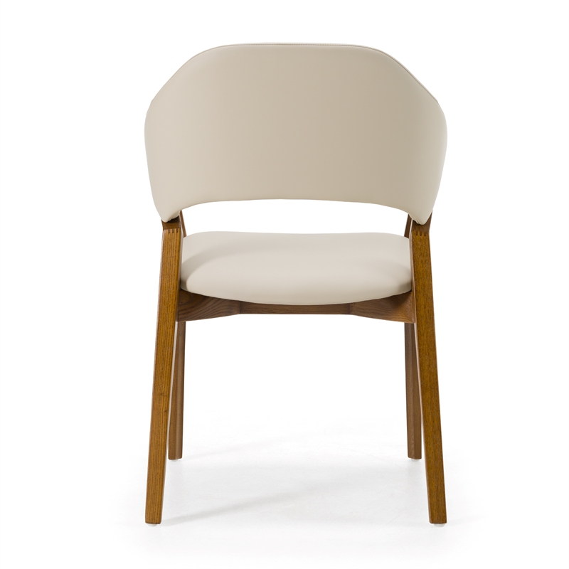 Pemberly Row Cream Vegan Leather Wingback Dining Chair with Walnut Legs