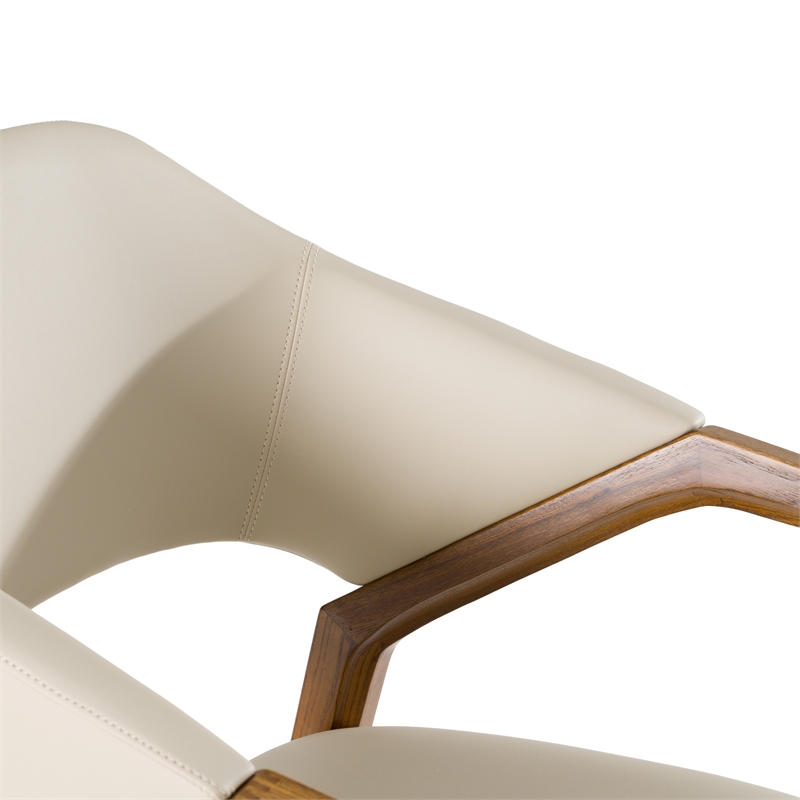 Pemberly Row Cream Vegan Leather Wingback Dining Chair with Walnut Legs