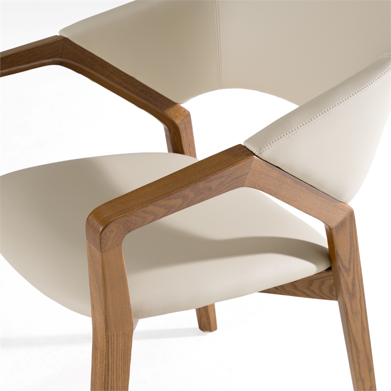 Pemberly Row Cream Vegan Leather Wingback Dining Chair with Walnut Legs