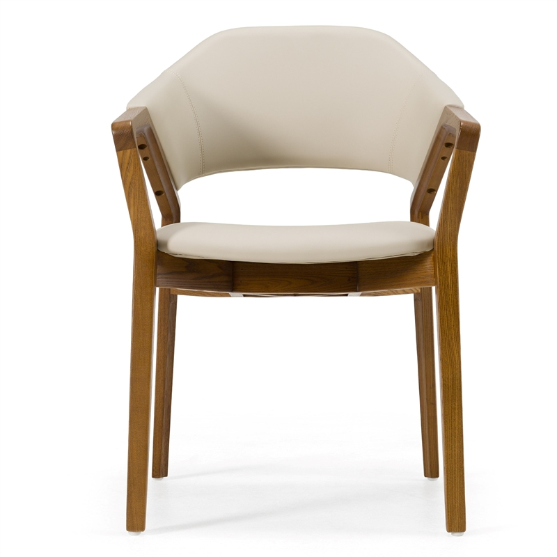 Pemberly Row Cream Vegan Leather Wingback Dining Chair with Walnut Legs