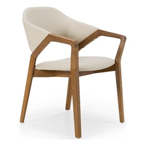Pemberly Row Cream Vegan Leather Wingback Dining Chair with Walnut Legs