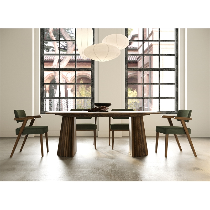 Pemberly Row Mid-Century Modern Green Fabric Dining Chair with Walnut Frame