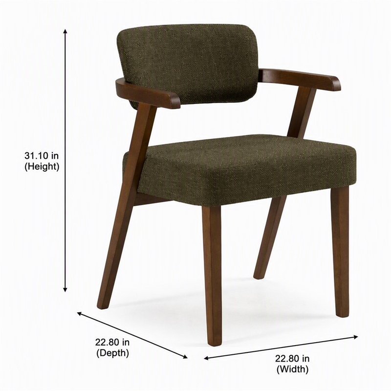 Pemberly Row Mid-Century Modern Green Fabric Dining Chair with Walnut Frame