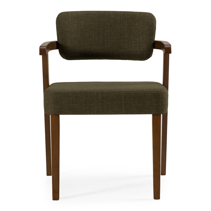 Pemberly Row Mid-Century Modern Green Fabric Dining Chair with Walnut Frame