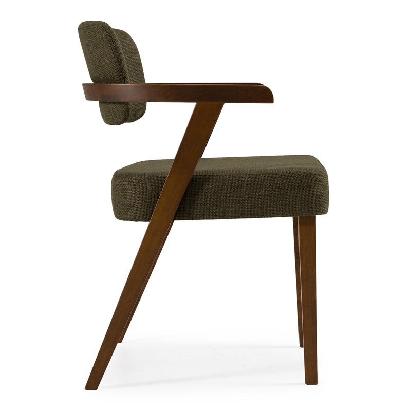 Pemberly Row Mid-Century Modern Green Fabric Dining Chair with Walnut Frame