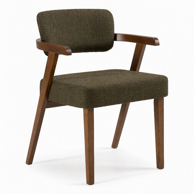 Pemberly Row Mid-Century Modern Green Fabric Dining Chair with Walnut Frame