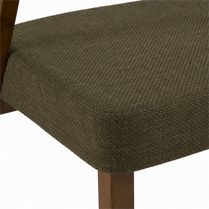 Pemberly Row Mid-Century Modern Green Fabric Dining Chair with Walnut Frame