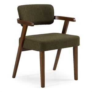 Pemberly Row Mid-Century Modern Green Fabric Dining Chair with Walnut Frame