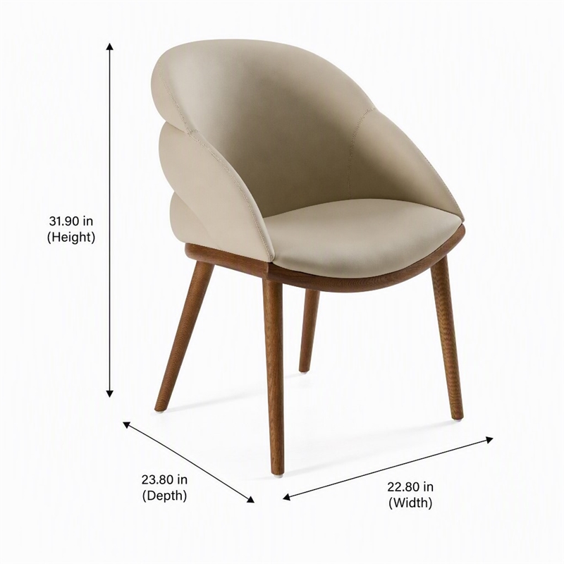 Pemberly Row Mid-Century Modern Beige Vegan Leather Dining Chair in Walnut