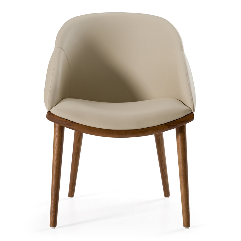 Pemberly Row Mid-Century Modern Beige Vegan Leather Dining Chair in Walnut