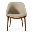 Pemberly Row Mid-Century Modern Beige Vegan Leather Dining Chair in Walnut
