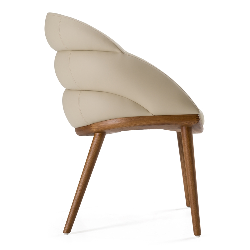 Pemberly Row Mid-Century Modern Beige Vegan Leather Dining Chair in Walnut