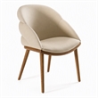 Pemberly Row Mid-Century Modern Beige Vegan Leather Dining Chair in Walnut