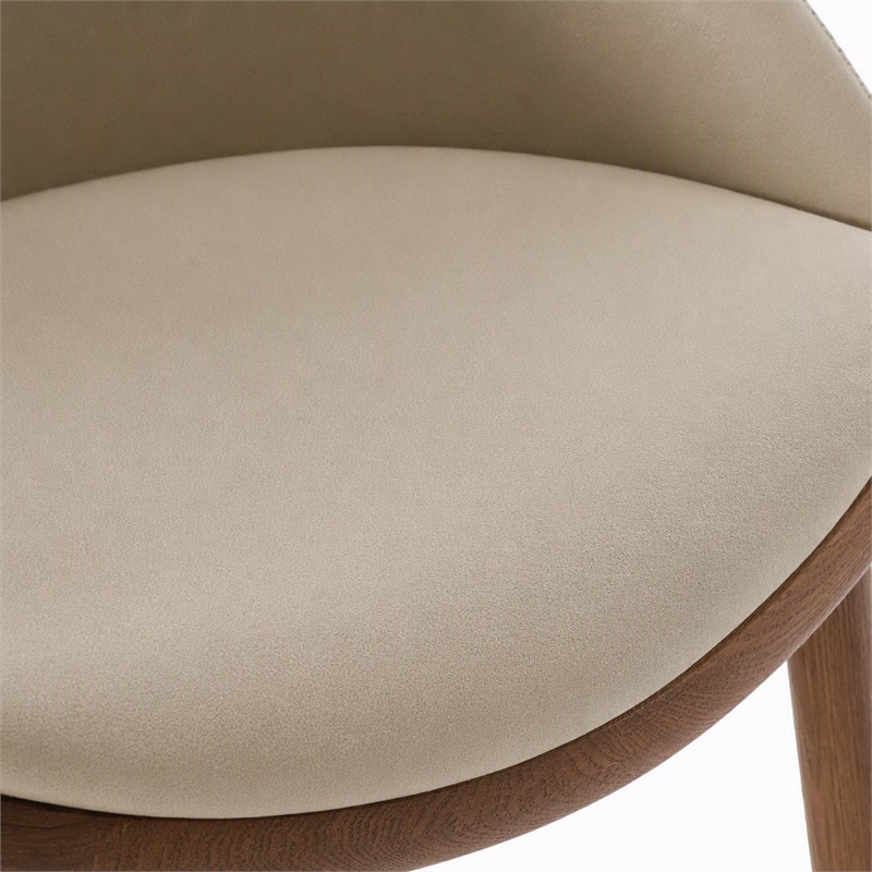 Pemberly Row Mid-Century Modern Beige Vegan Leather Dining Chair in Walnut