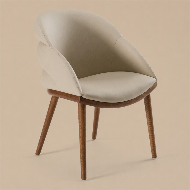 Pemberly Row Mid-Century Modern Beige Vegan Leather Dining Chair in Walnut