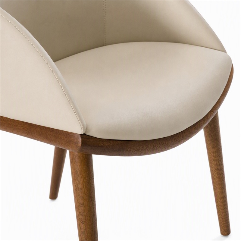 Pemberly Row Mid-Century Modern Beige Vegan Leather Dining Chair in Walnut