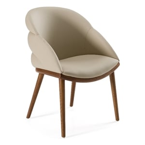 Pemberly Row Mid-Century Modern Beige Vegan Leather Dining Chair in Walnut